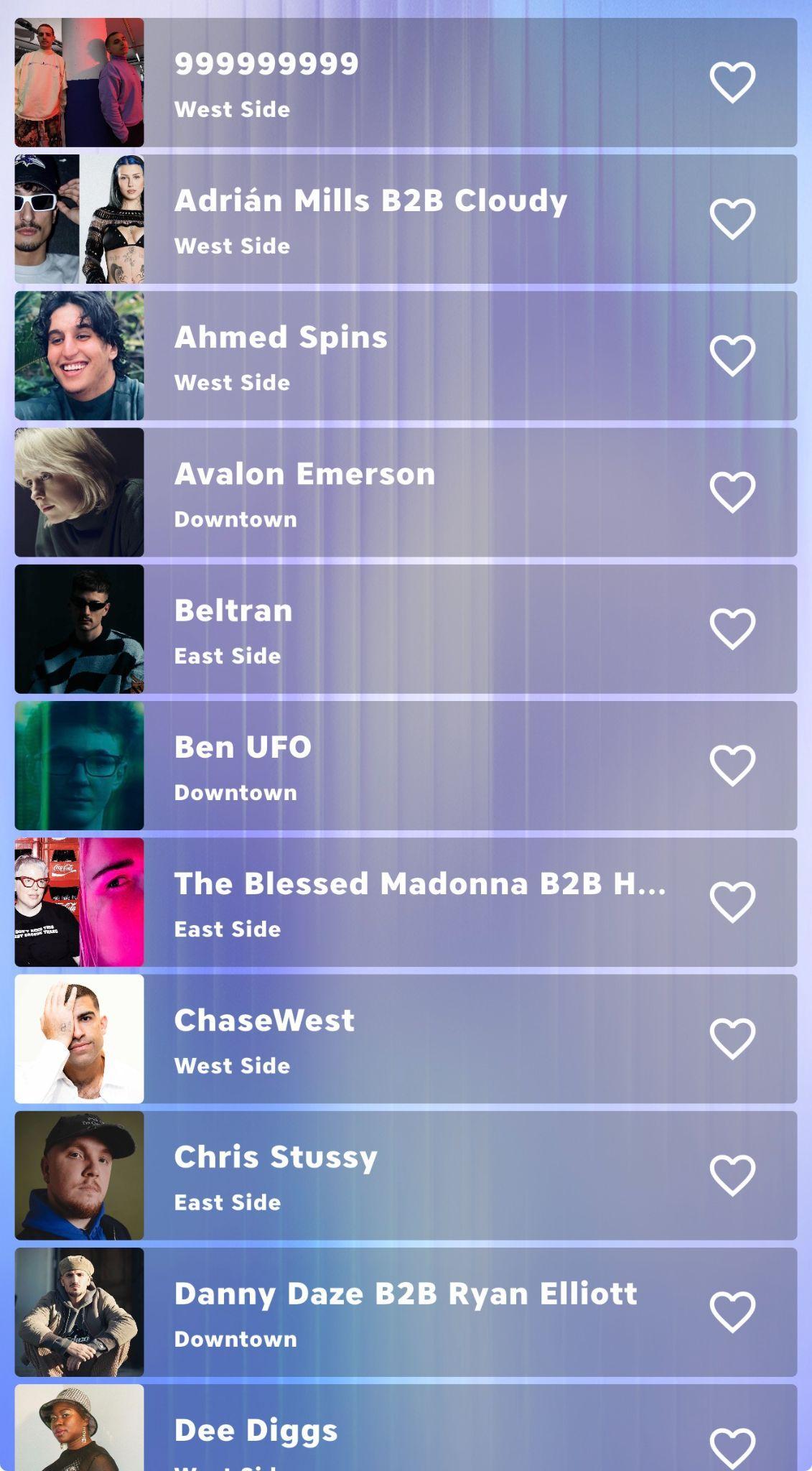 Insomniac app lineup view used as research stimulus